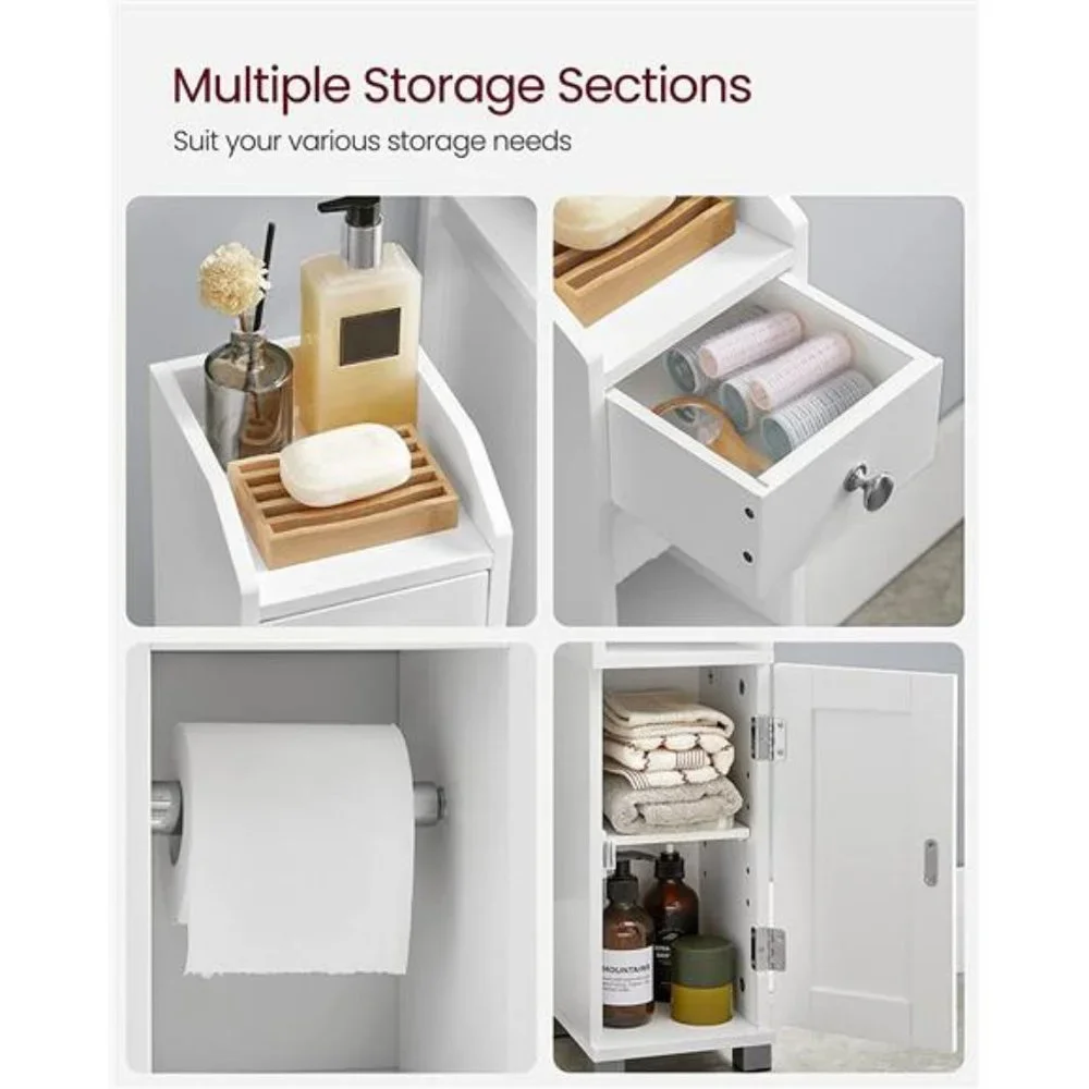 Small Bathroom Storage Cabinet, Toilet Paper Holder with Storage, White